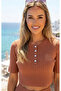 Summer Buttoned Collar Crop Blouse Trousers Ribbed Bottom Top Knitwear Set - 4