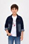 Navy Blue Printed T-Shirt and Jean Shirt Set for Boys 24163 - 2