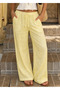 Women's Yellow Natural Textured Linen Trousers - 2