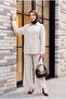 Line Patterned Buttoned Trousers Linen Suit - Stone Color - 3