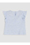 Blue Crew Neck Patterned Ruffle Baby Girl Blouse - 2