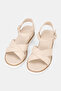 Women's Beige Genuine Leather Sandals with Straps, Flat Sole, Daily Use, Size 36-42 - 2