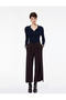 Crepe Fabric Cover Detailed Belted Pocketed Straight Short Wide Leg Trousers