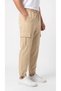 Men's Beige Commando Pocket Parachute Fabric Baggy Trousers with Adjustable Cuffs and Clips - 6