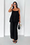 Women's Ecru Strappy Layered Blouse Palazzo Trousers 2-Piece Set