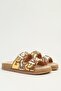 Women's Yellow Bead Embroidered Double Buckle Cork Sole Slippers - 2