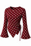 Polka Dot Round Neck Drape Detailed Spanish Sleeve Hijab Matching Top Blouse - 3