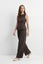Brown Zero Sleeve Zippered Vest Wide Leg Pants Set 0364