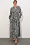 Women's Patterned Long Hijab Dress 2585 - P. White - 2