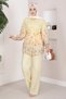 Floral Pattern Belted Tunic Trouser Set Yellow
