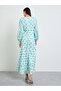 Green Floral Long Sleeves A-Line Maxi Dress - 4
