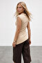 Women's Beige Degaje Collar Lycra Asymmetrical Cut Viscose Knitted Blouse Alc-X15577 - 5