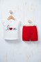 Love Embroidered Baby Girl Summer Set Scallop Sleeves White T-Shirt Red Shorts 2-Piece Baby Set - 7