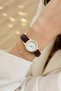 Leny Women's Wristwatch Burgundy Leather Look Thin Band Gold Case White Dial Minimal Quartz Elegant Women's Watch - 6