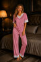 Ribbed Knitted Lace Detailed Women's Pajama Set - 3