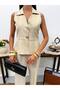 Women's Linen Button Detailed Vest Trousers Jewelry Stylish Two-Piece Set - 8