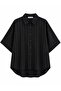 1030 Women's Cotton Striped Slightly Transparent Short Sleeve Oversize Shirt Black - 2