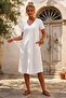White V-Neck Short Sleeve Lined Brodelee Casual Cotton Woven Dress 113 55 - 6