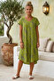 Pistachio Green V-Neck Short Sleeve Patterned Casual Viscose Woven Dress 113 64