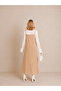 Beige Long Linen Gilet Dress with Straps - 4
