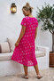 Pink V-Neck Short Sleeve Patterned Casual Viscose Woven Dress 113 64 - 6