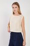 Women's Cotton Sleeveless Crop Blouse - Natural - 4