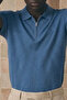 Men's Classic Zippered Blue Polo Collar T-Shirt - 6