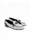 Woman's genuine leather flat shoes black white