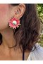 Gold Red Enamel Sunflower Antiallergic Non-Tarnish Ultra Light Earrings - 2