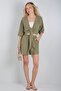 Women's Kimono Collar Tie-Front Seersucker Shorts Set - Top and Bottom Two-Piece Set