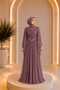 Women's Stone Detailed Yoryo Fabric Chest Draped Evening Dress Engagement Wedding Dress