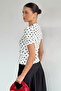 White Women's Front Gathered Polka Dot Blouse - 4