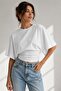 Women's White Basic Crop Blouse Draped Waist Detailed Crop Blouse 88001 - 3