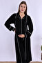 Cotton Front Buttoned Short Sleeve Maternity Pajama and Dressing Gown Set Effortt -Black - 7