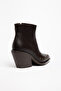 Bitter Brown Matte Leather Flat Trok Detail Zippered Metal Toe Western Cowboy Short Ankle Boots - 3
