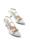 Zri̇n-250 Blue Linen Daily Open Back Buckle 6 cm Heeled Shoes - 4