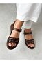 Women's Brown Knitted Strap Flat Sandals