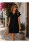 Perfect Simplicity |   Women's V-Neck Short Sleeve Mini Wrinkled Dress - 6