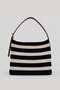 Women's Striped Knitwear Shoulder Bag Stylish Daily Steel Knit Bag 1814 Black-Ecru - 4