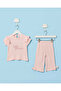 Infant Girls Pink Waffle Casual Set With Embrodiery