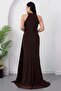 Halter Neck Draped Buckle Evening Dress Ecr5862 - 6