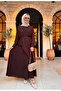 Cotton Lined Belted Shawl Detailed Skirt Suit Light Brown - 5
