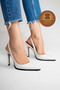 Genuine Leather White Patent Leather Pointed Toe Flat Sole Stiletto High Heel Shoes Vardola - 6