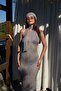 Shiny Beach Dress with Silver Neck Tie Detail - 1126 - 7
