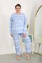 Fashion line women's plus size long sleeve combed cotton pajama set blue 202502 - 6