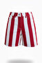 Red and White Striped Patterned Denim Shorts