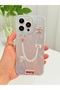 iPhone 16 Pro Stone Case with Pearl Necklace Detail, Marbling Effect, 3D Heart and Motif Charm Cover - 7
