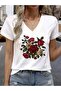 Women's Mix Printed V-Neck Sleeved Regular Fit Comfortable T-Shirt - 2