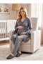 New Season Smoked Melange Flounce Sleeve Design Short Sleeve Summer Nursing Feature 100% Cotton Maternity Dressing Gown Pajama Set - 2
