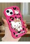 iPhone 15 Plus Compatible Case with Camera Protector Red Silicone Couple Phone Case Kitty Pattern